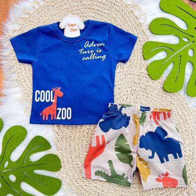 Conj. Camiseta Cool Zoo e Bermuda - Azul e Areia